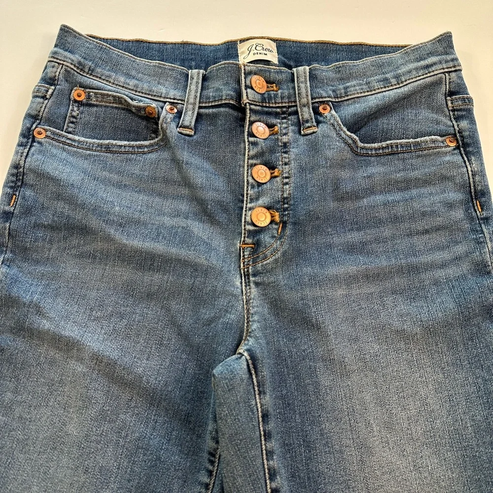 J. Crew Jeans 9” Toothpick Button Fly Raw Hem Medium Blue Denim Women’s Size 28